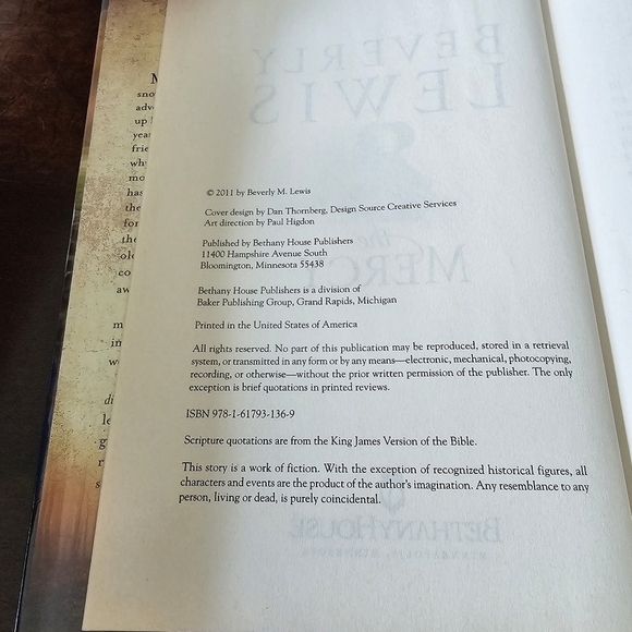 Rose Trilogy #3 The Mercy, By Beverly Lewis, Hardcover, Pre-owned - Picture 8 of 8